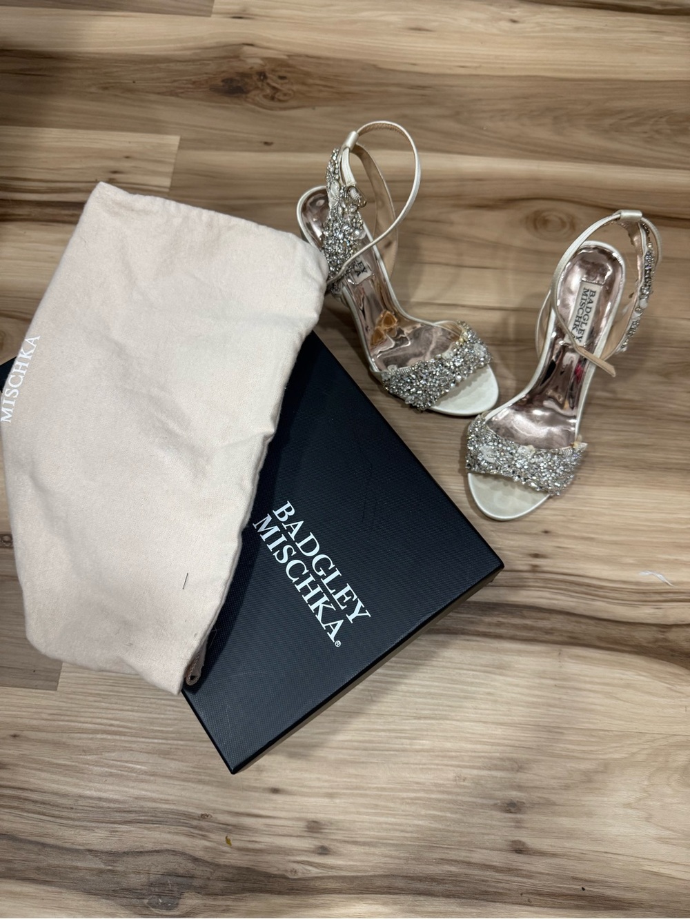 Badgley Mischka Silver Crystal Slingback Sandals